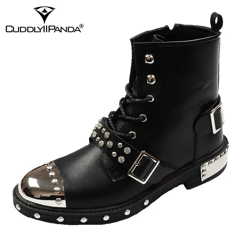 Bottes Marque De Luxe Hommes Rivets Punk Bottes Printemps Automne Hommes Bottes En Métal High Top Hommes Sneakers