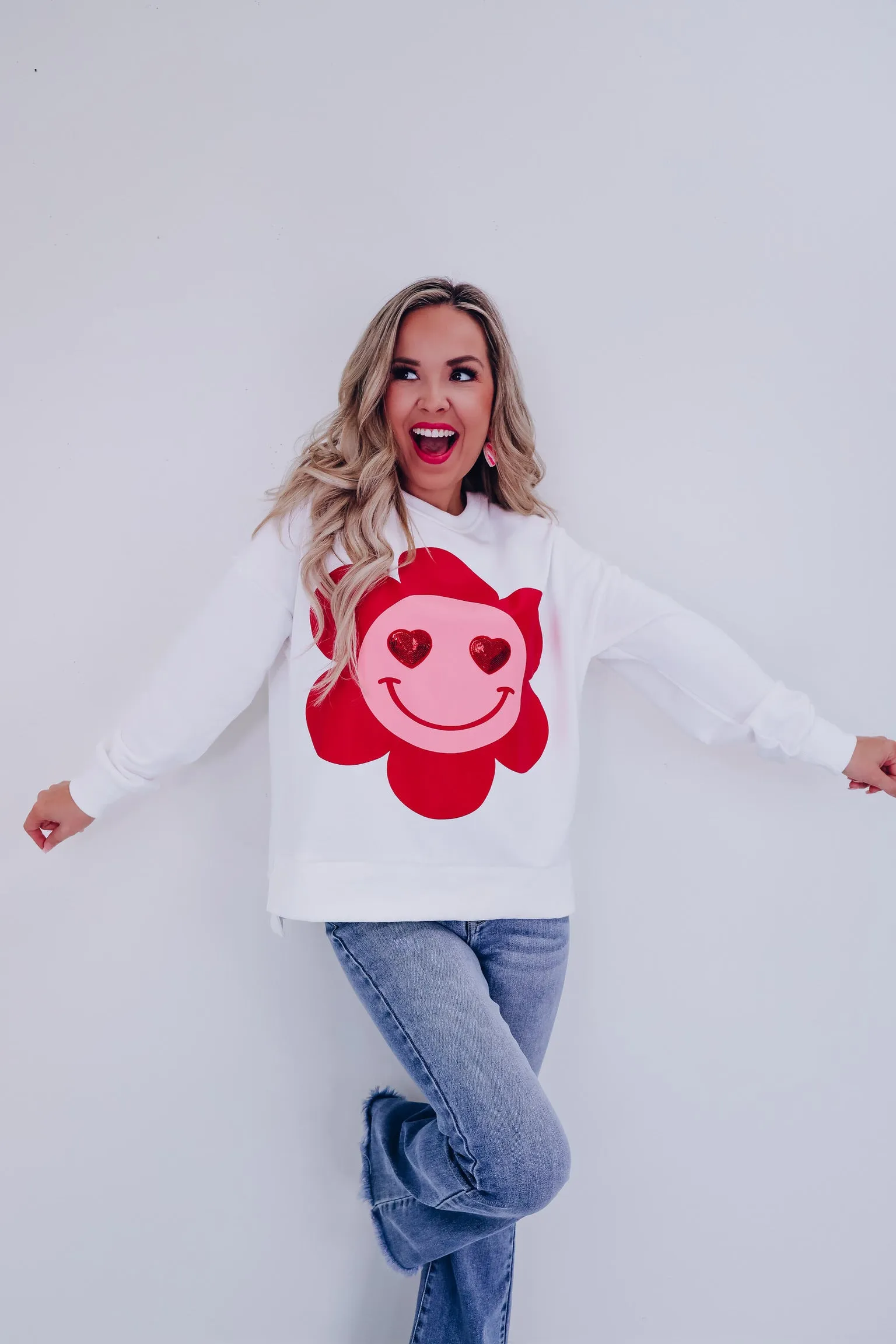 Heart Eyes For You Crew Neck Sweatshirt - White