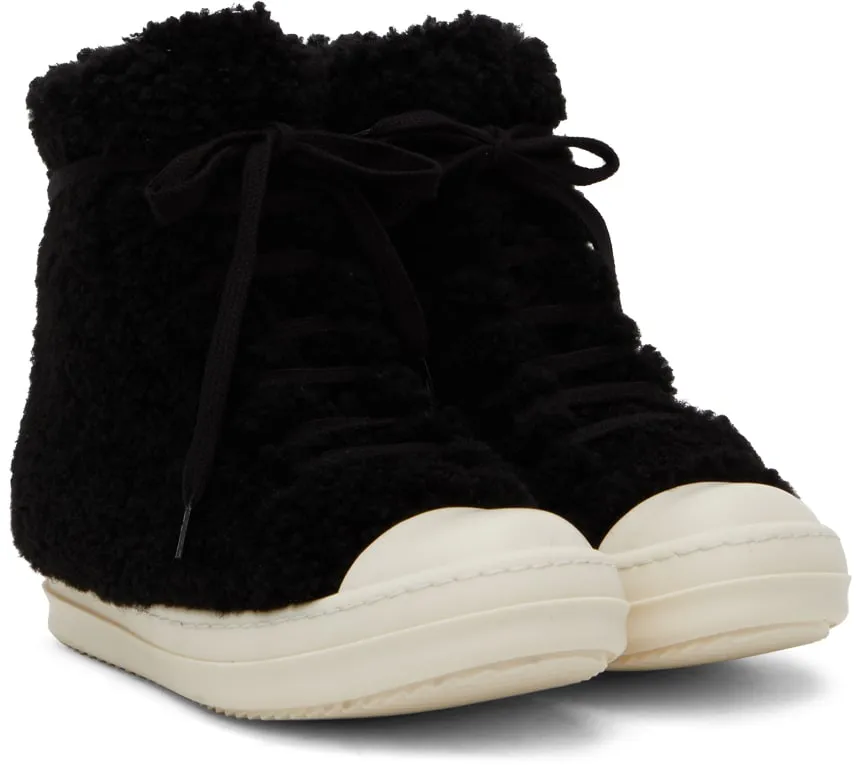 RICK OWENS Black Shearling Strobe Sneakers