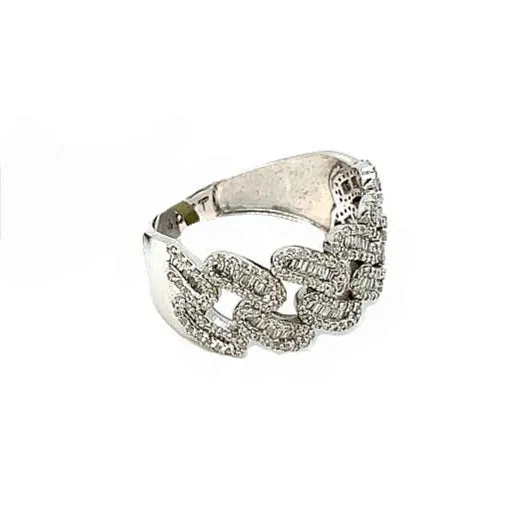 Stylish 10k White Gold Baguette 1.36ct Diamonds Cuban Ring - EXRG2030