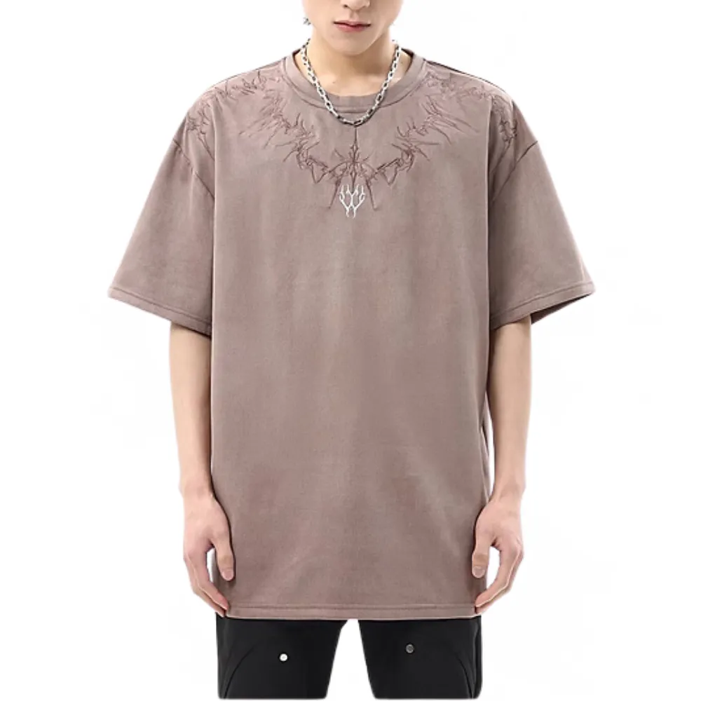 Suede Magic Pattern Embroidered T-Shirt